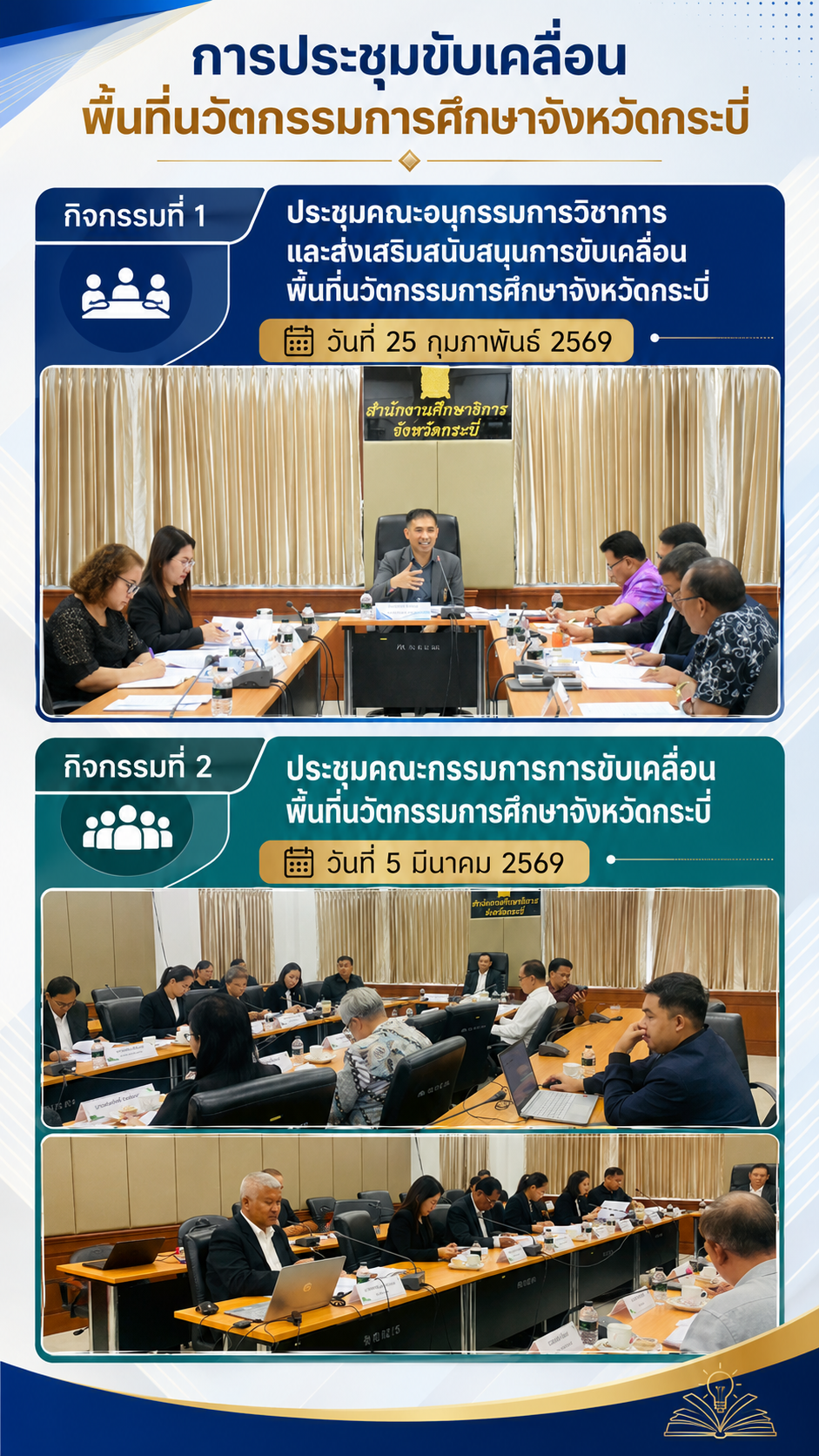 ประชุมคณะอนุกรรมการวิชาการ และส่งเสริมสนับสนุนการขับเคลื่อนพื้นที่นวัตกรรมการศึกษา / ประชุมคณะกรรมการการขับเคลื่อนพื้นที่นวัตกรรมการศึกษาจังหวัดกระบี่